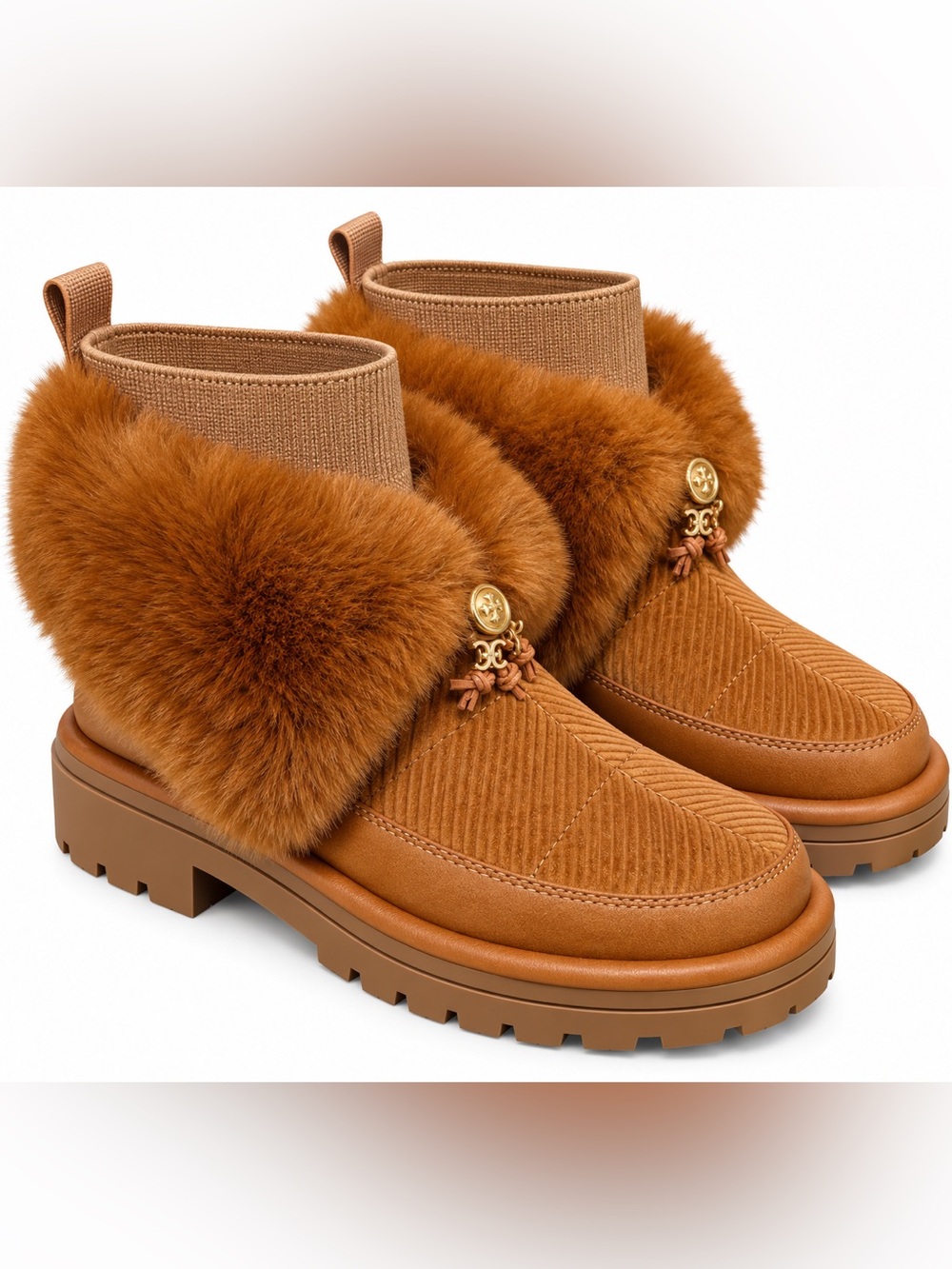 Sam Edelman Olin Brown corduroy faux fur boots